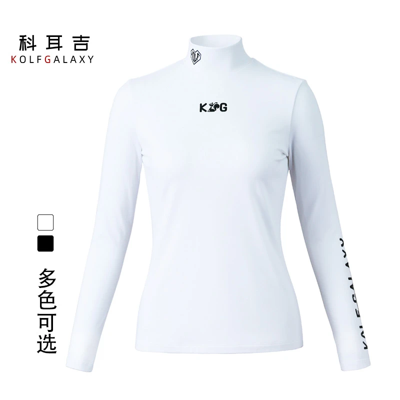 科耳吉高尔夫女装打底衫加绒女白色秋冬自发热修身运动高弹保暖