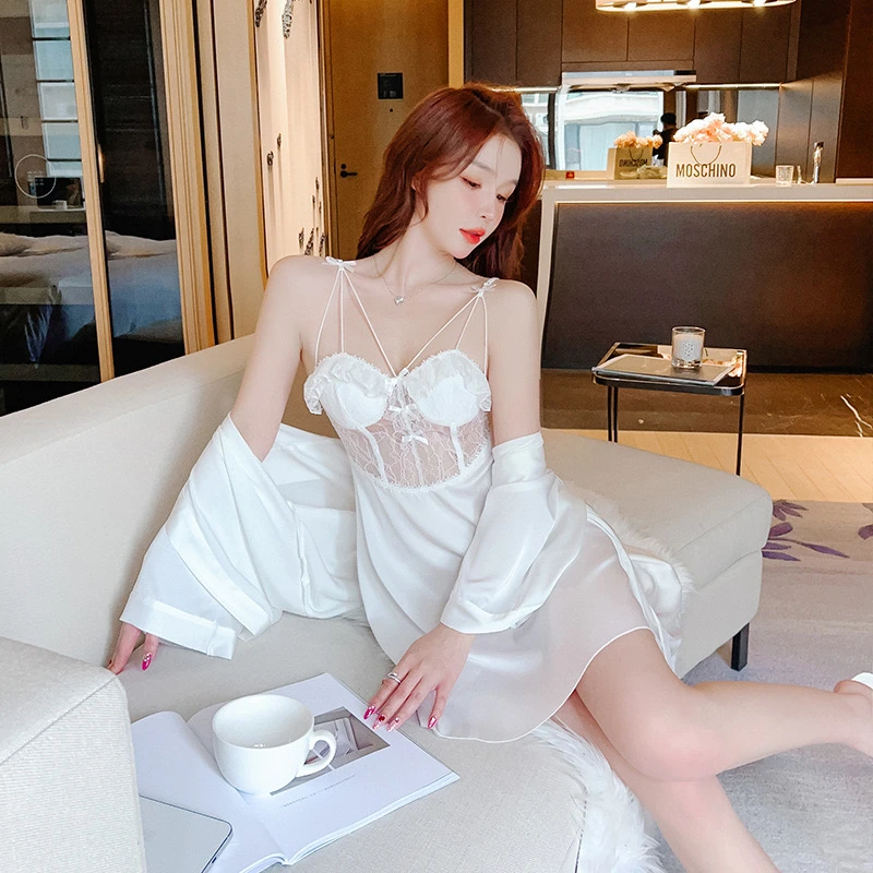 新款2024夏季时尚女士缎面雪纺吊带睡衣家居服仿真丝透气薄款韩版