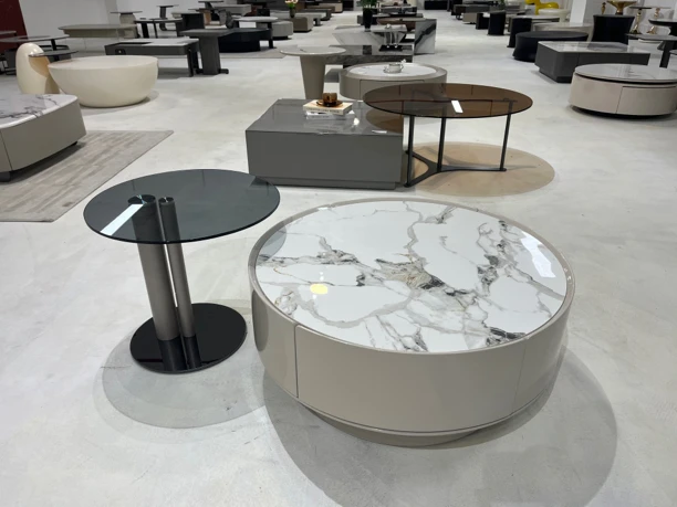 2023新款茶几旋转茶几多功能现代极简奶油风客厅网红茶几岩板双抽