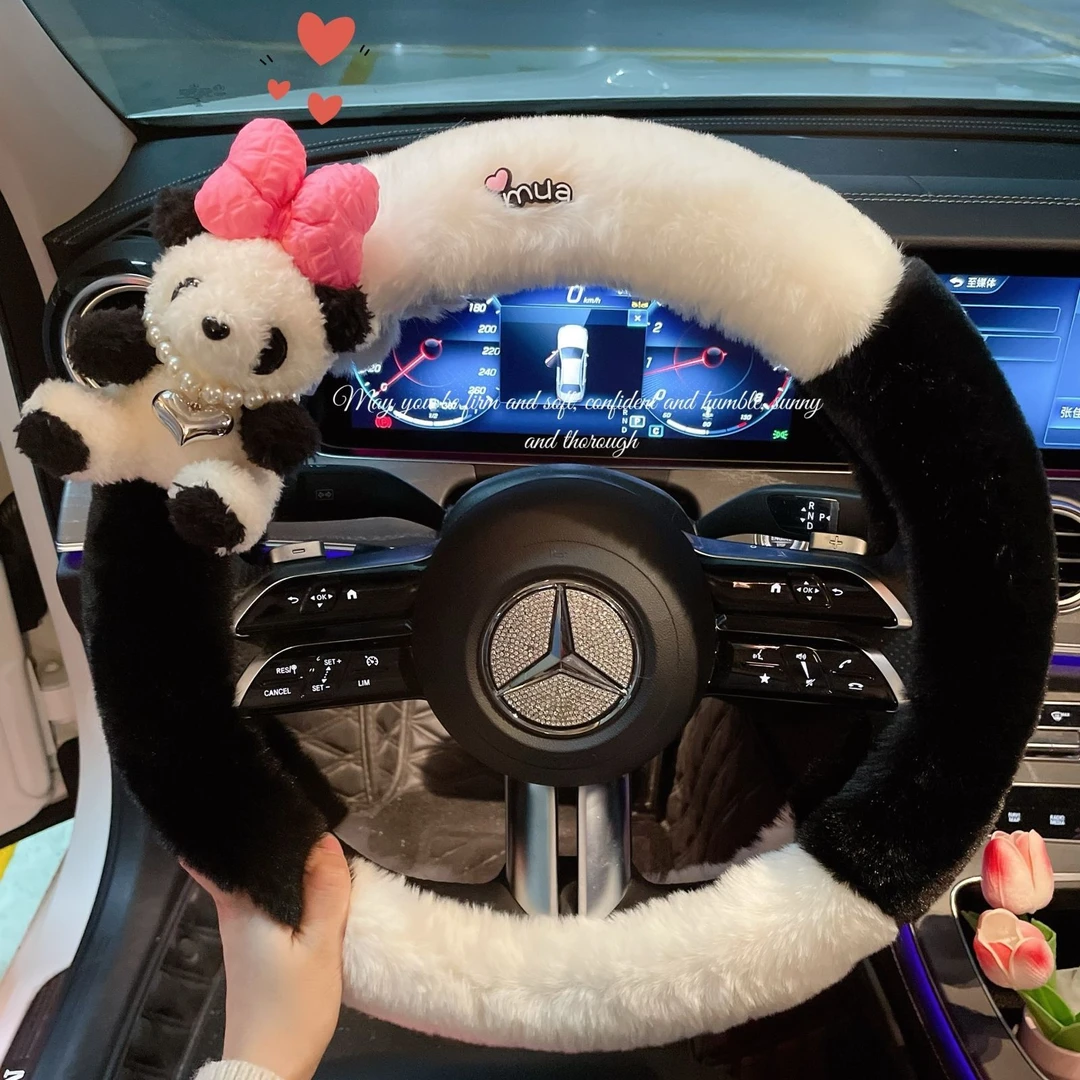 汽车方向盘套冬季天超厚暖手神器可爱保暖毛绒加热兔毛男女车把套