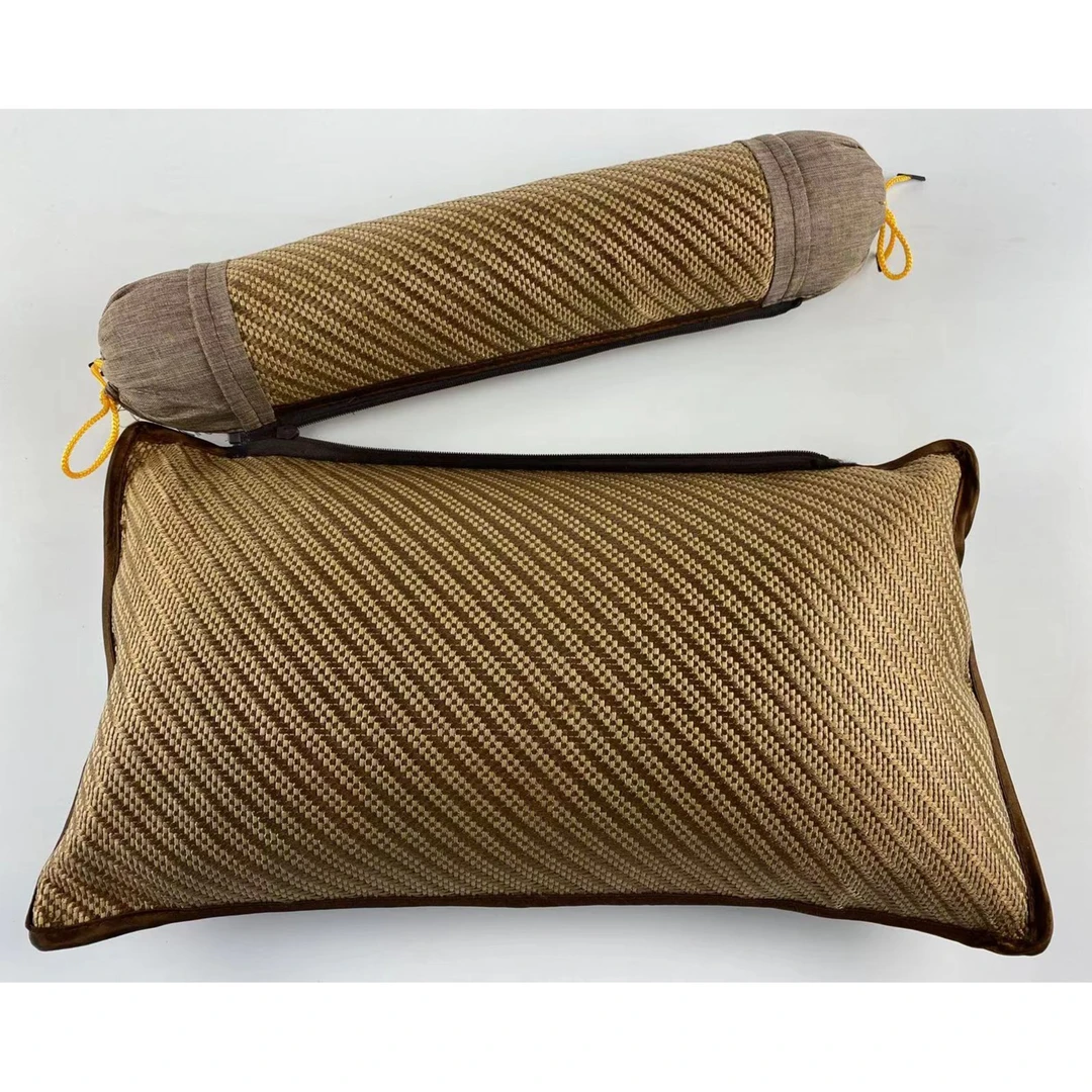 藤艺凉席面艾草连体颈椎枕家用成人枕头软硬可拆枕圆柱形护颈矫正