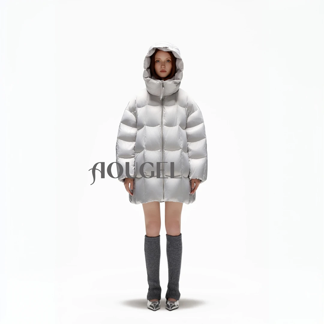 AOUGEL 缎面银河面料90白鸭绒时尚设计师羽绒服