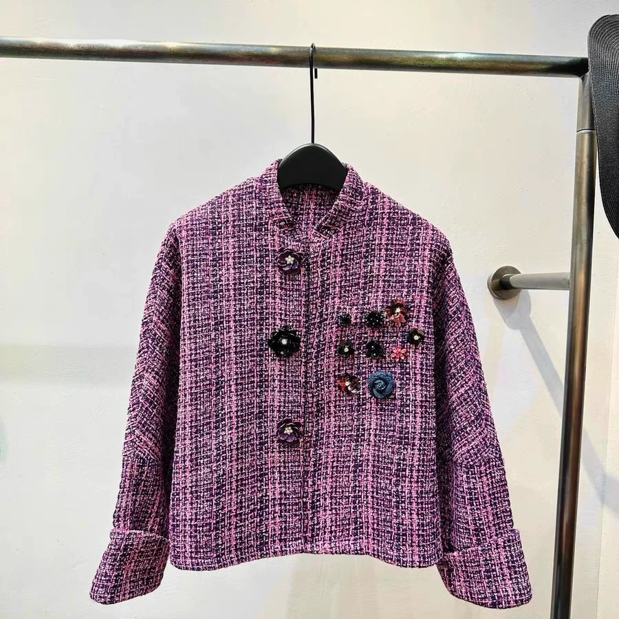 JXMM【女明星的衣橱】2024提花重工山茶花特调粉紫色外套