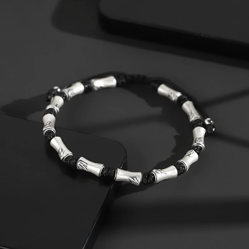 925银手链 竹节手链男士纯银新中式复古手绳简约生日礼物送男友