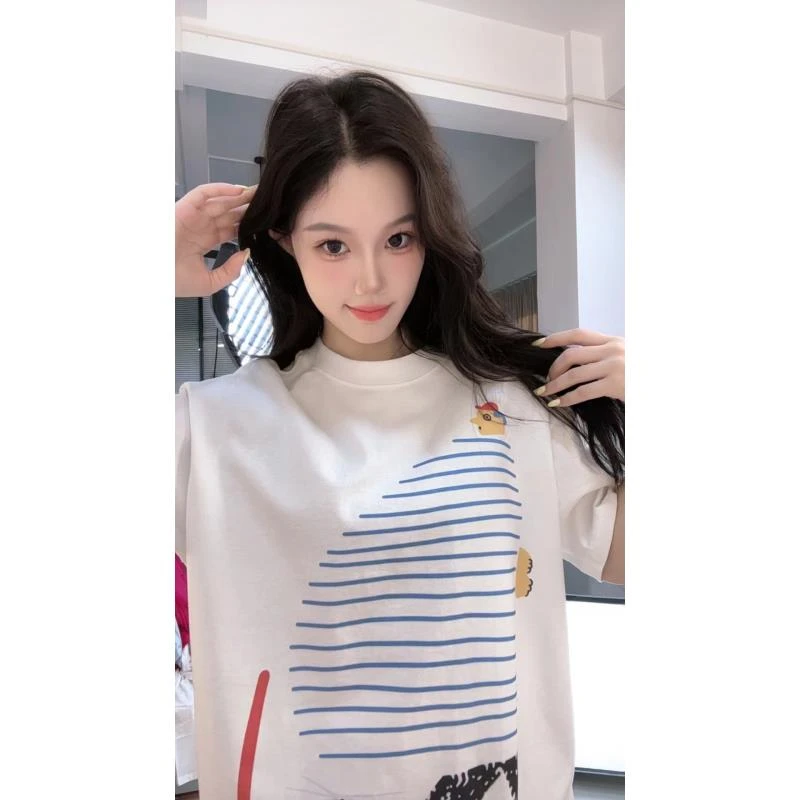 VThree【卡通】纯棉短袖T恤复古重磅男女同款宽松百搭上衣