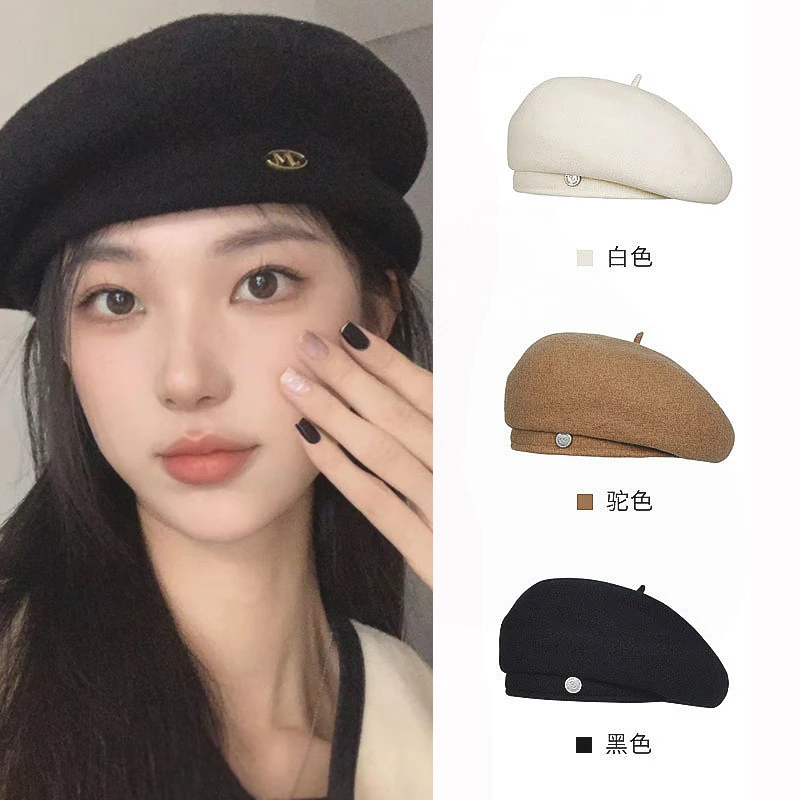 羊毛呢韩版网红显脸小保暖画家帽潮大头围贝雷帽子