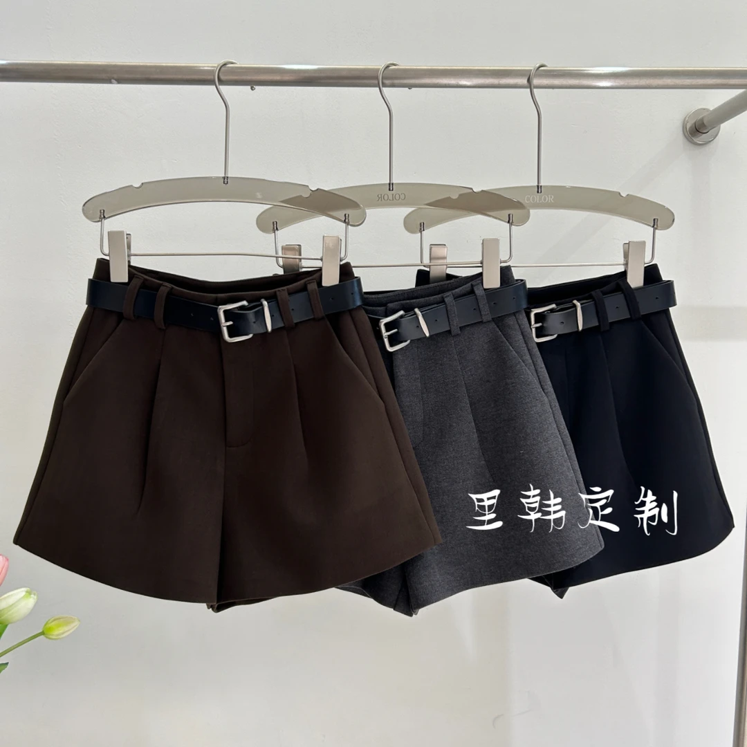 【里韩定制】高腰短裤女2024新款A字冬毛呢短裤显瘦阔腿百搭裤3525