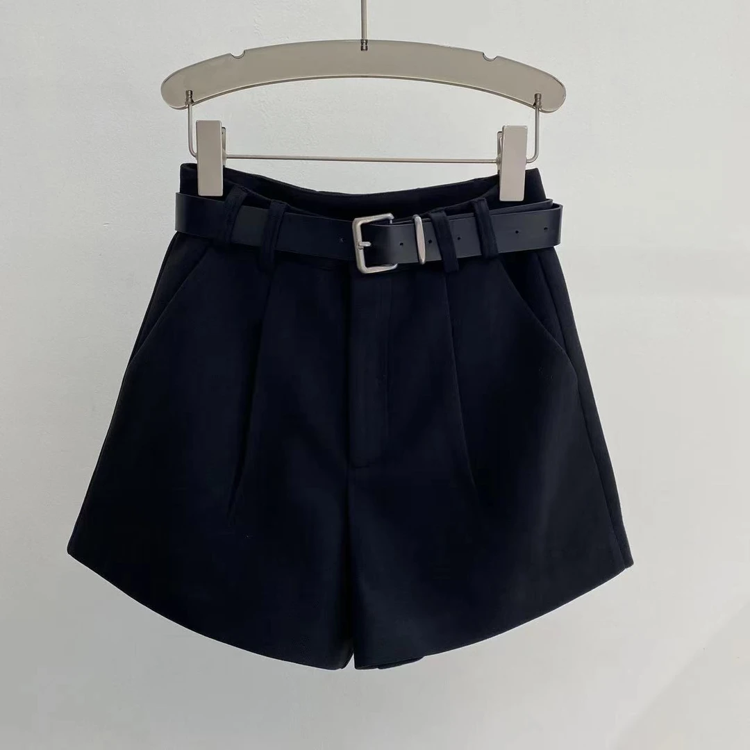 高腰短裤女2024新款A字冬毛呢短裤显瘦阔腿百搭裤3525