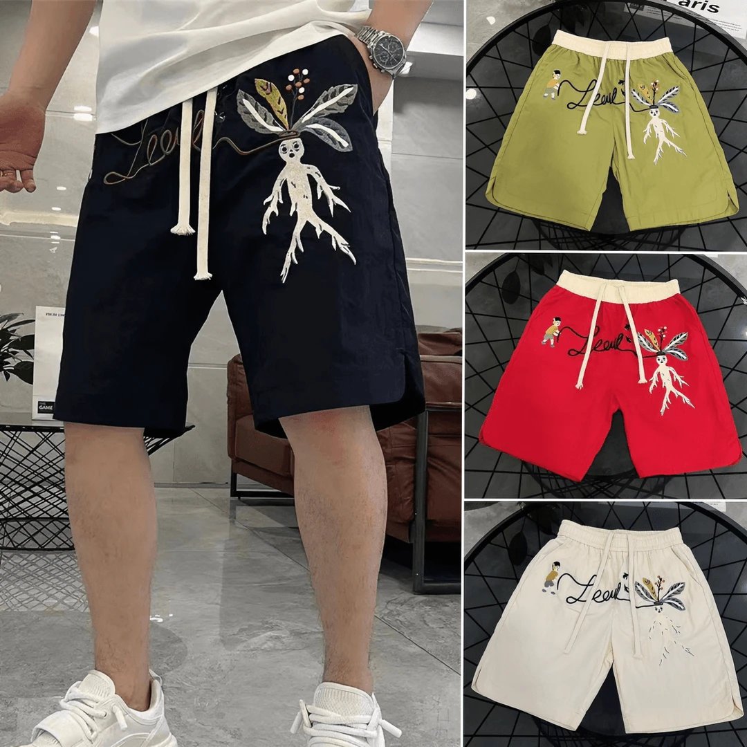 潮流男士复古个性刺绣印花短裤痞帅休闲百搭时尚宽松夏季五分裤潮