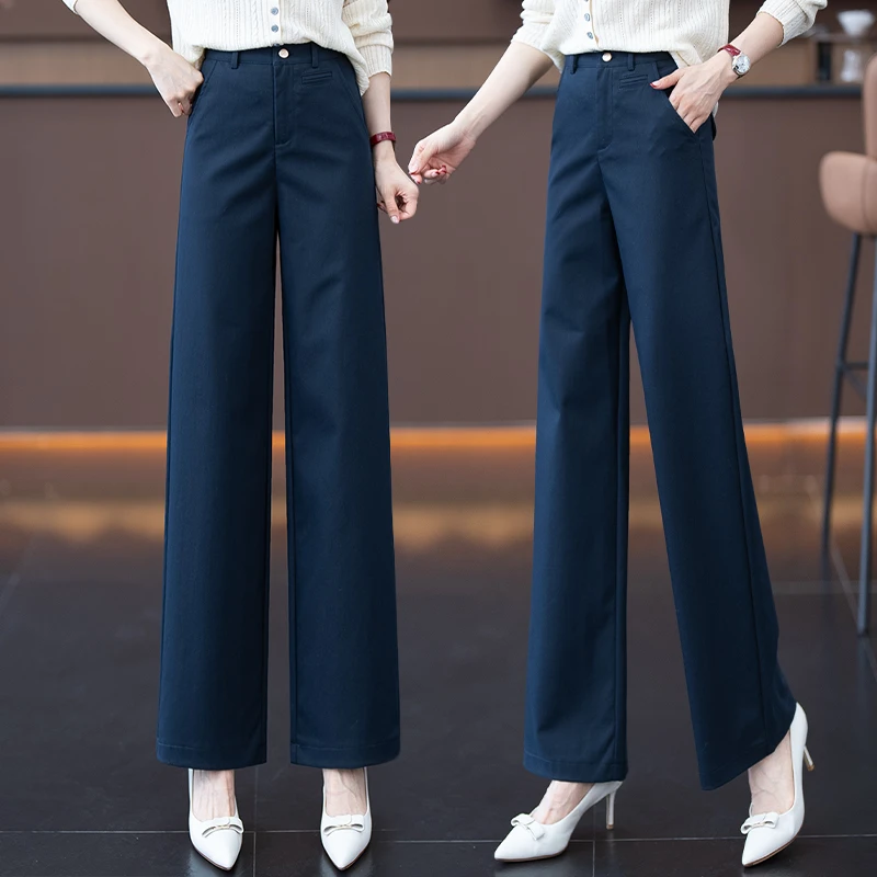 早秋天丝棉窄版阔腿裤女2025新款春秋高腰垂感休闲气质直筒西装裤