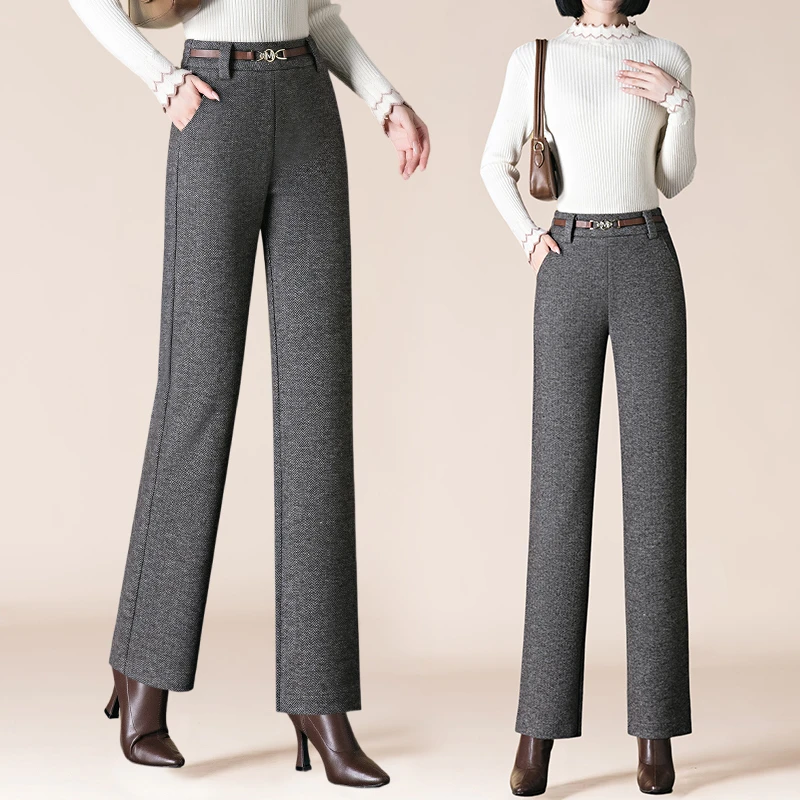 羊毛呢喇叭裤女秋冬2025新款宽松显瘦垂感直筒长裤高腰阔腿休闲裤