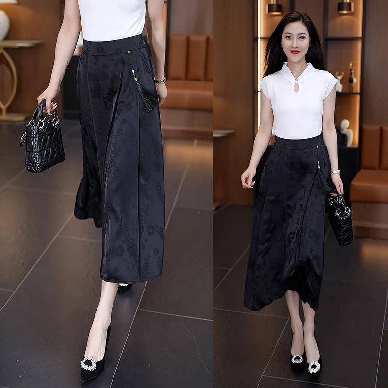 新中式提花a字半身裙女夏季2025新款高腰国风长裙复古显瘦马面裙