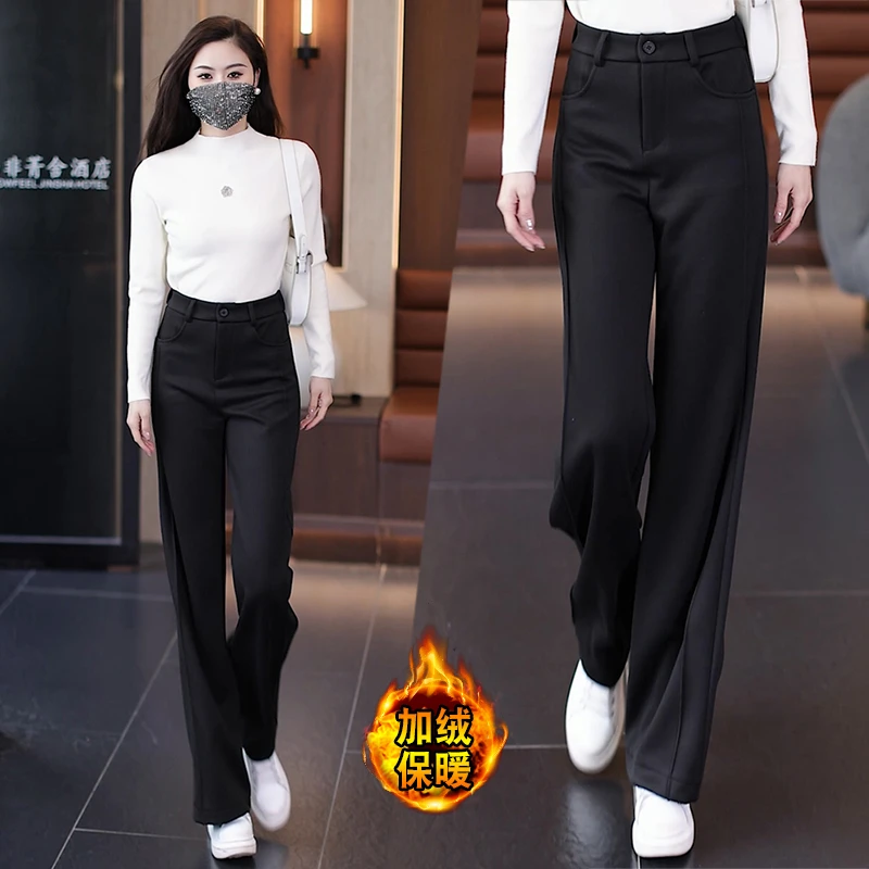 灰色毛呢直筒女裤2025年秋冬新款高腰垂感休闲裤窄版阔腿西装裤子