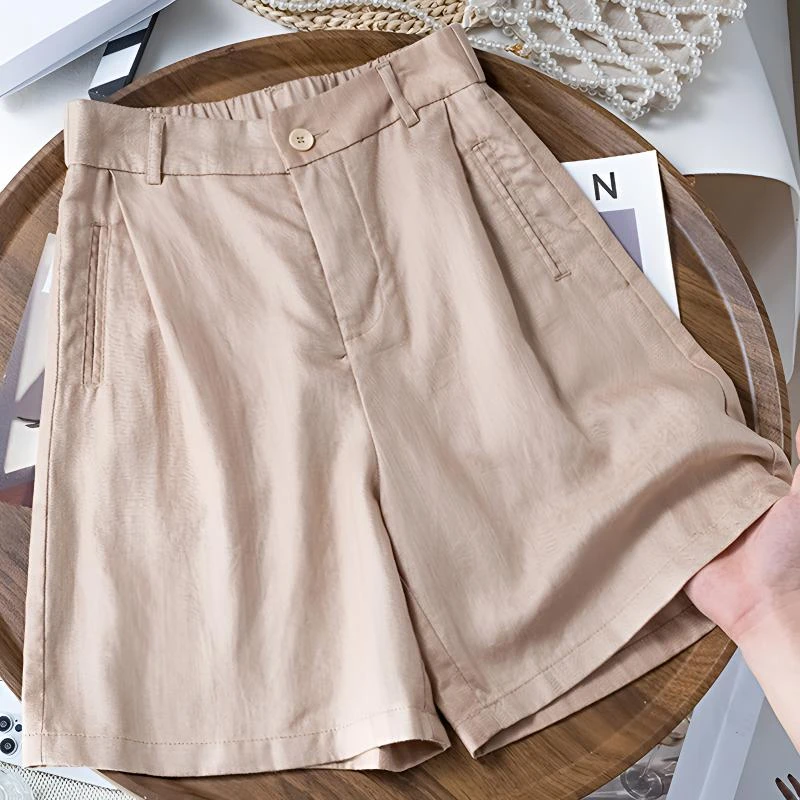 天丝亚麻五分短裤夏季时尚女2025新款装A字透气直筒裤瘦版阔腿裤