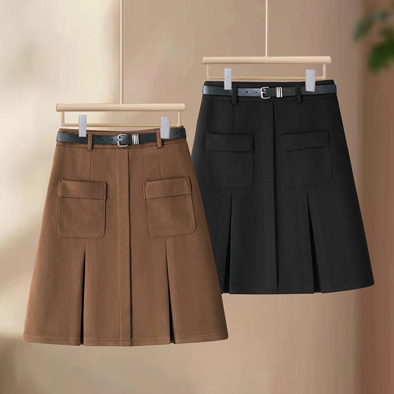 毛呢小A字裙休闲百搭半身裙女2025秋冬新款直筒裙小个子包臀中裙