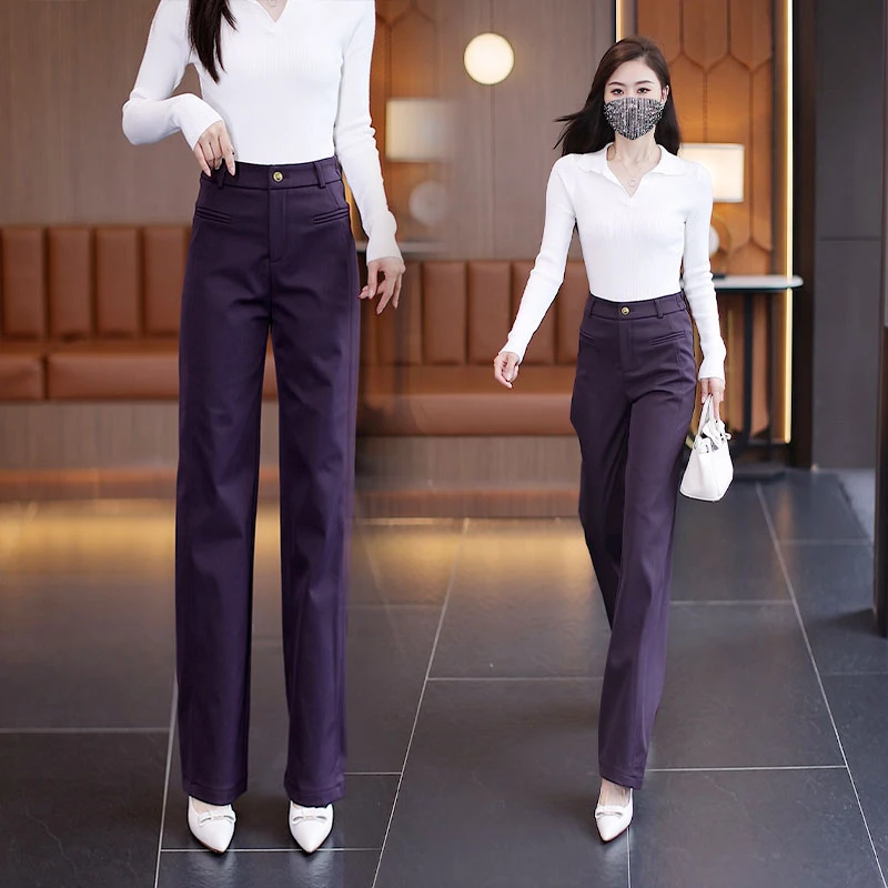 高端紫色爆款西装裤女窄版显瘦时尚高级感小个子修身宽松直筒裤子