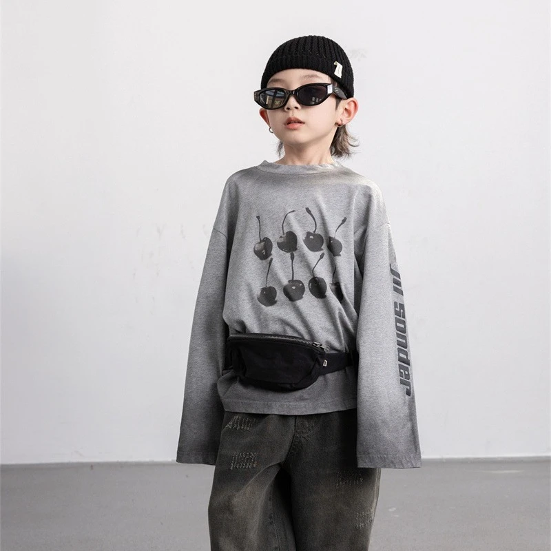 织里春夏童装韩版2024新款男童印花T恤中小童宝宝做旧风长袖上衣