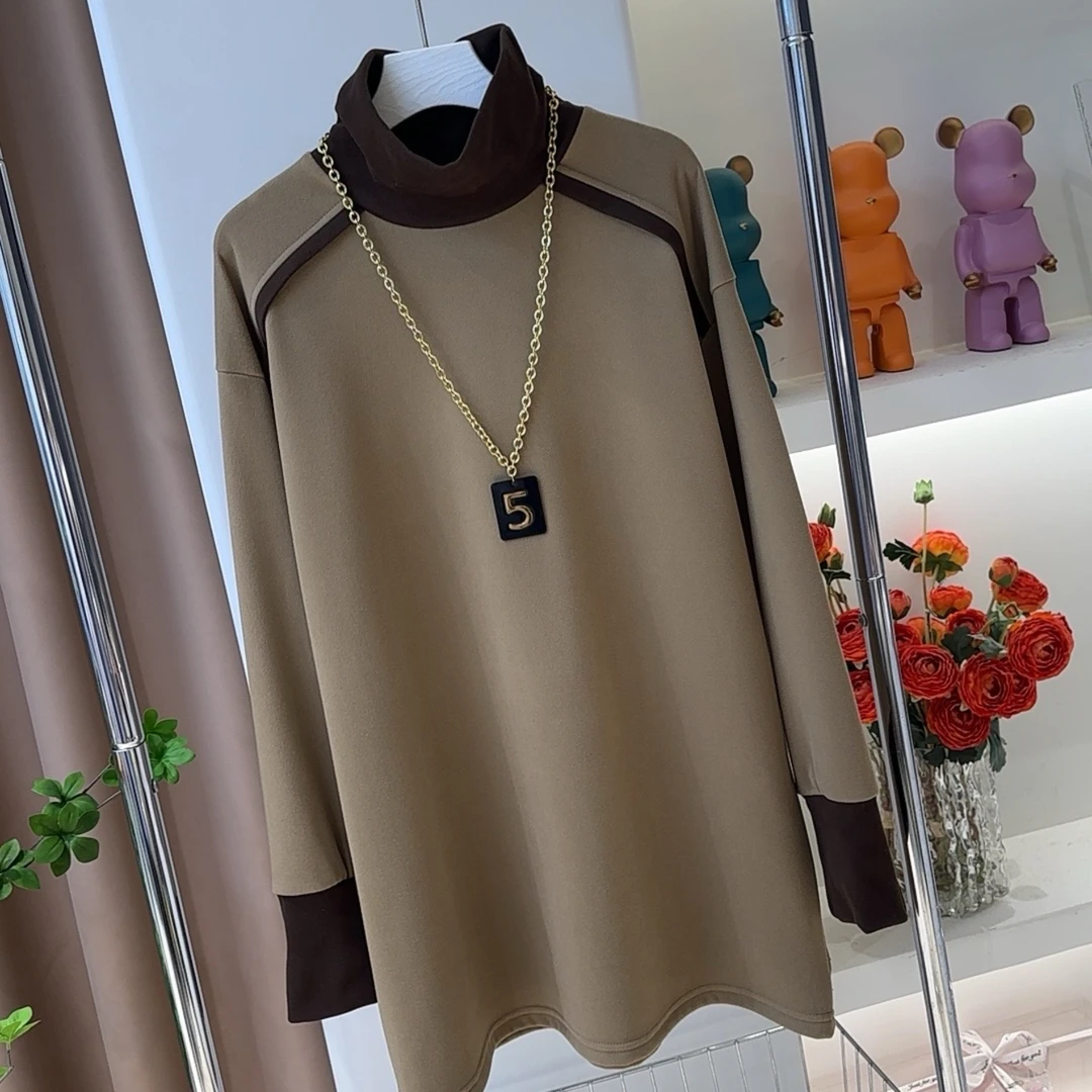 【现货】0240大女主双面绒卫衣秋冬宽松显瘦中长休闲长袖高领打底衫