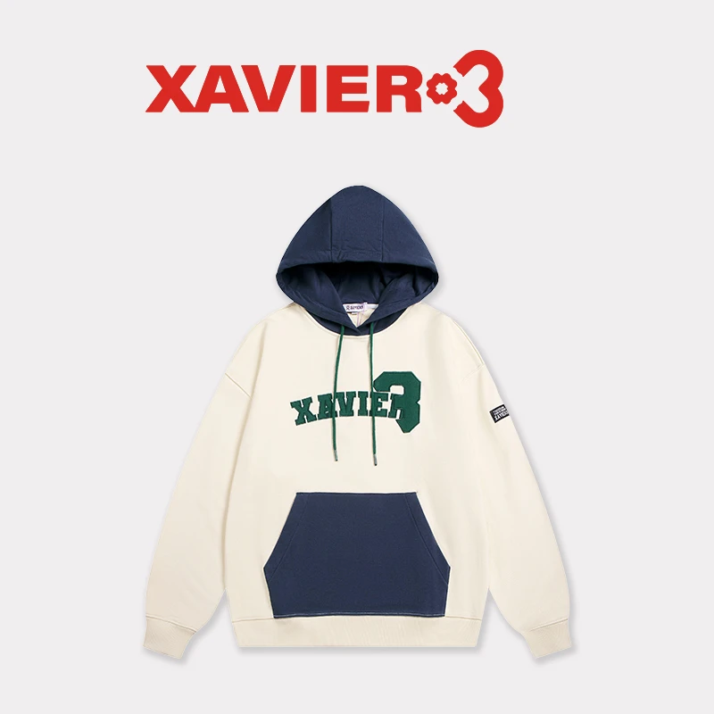 【线下同款】X3美式潮流刺绣连帽宽松情侣装卫衣春季长袖男女同款