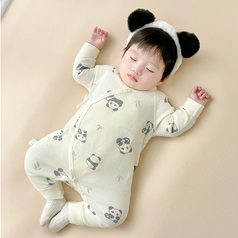 新生婴儿儿0-3-6个月连体衣春秋季婴儿睡衣纯棉初生宝宝蝴蝶衣服