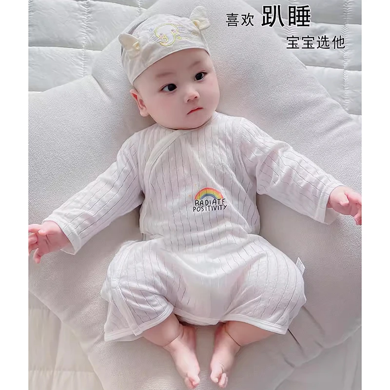 婴儿春夏季薄款睡袋宝宝纯棉长袖睡衣男女童空调服新生儿连体衣服