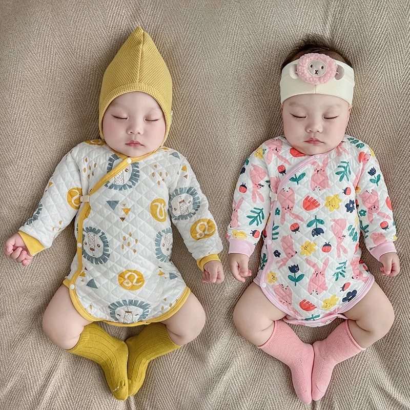 婴儿包屁衣春秋冬新生儿纯棉三角哈衣爬服加厚初生宝宝夹棉连体衣