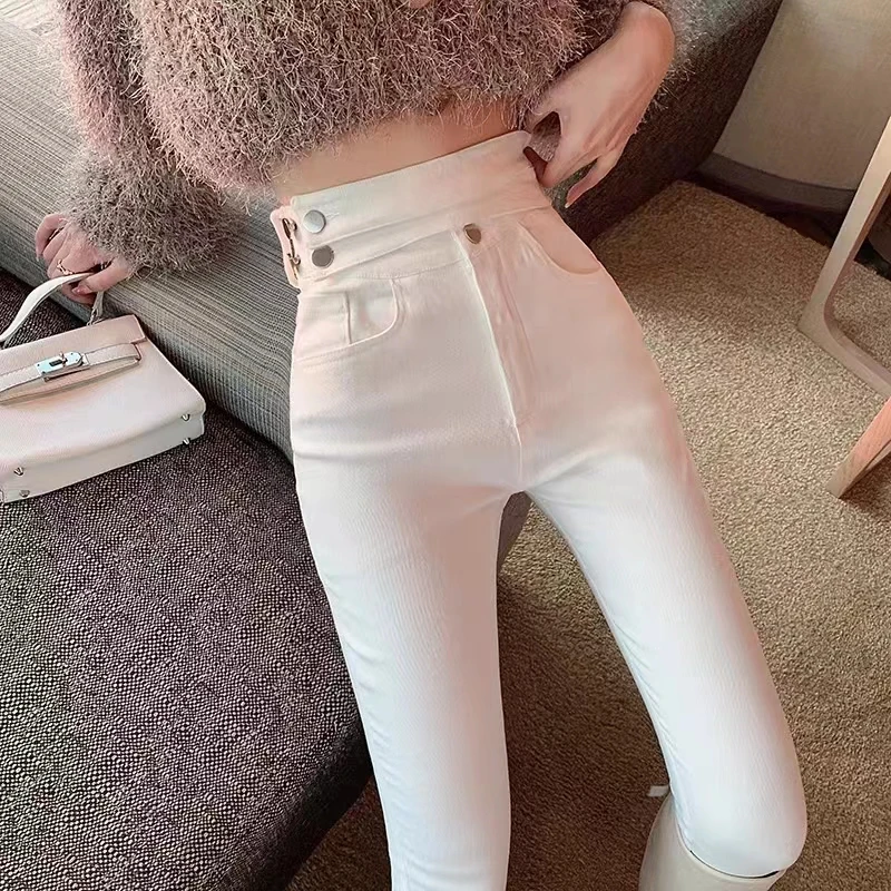 【长腿欧尼】简约修身白色直筒高腰显瘦显高时尚气质长裤