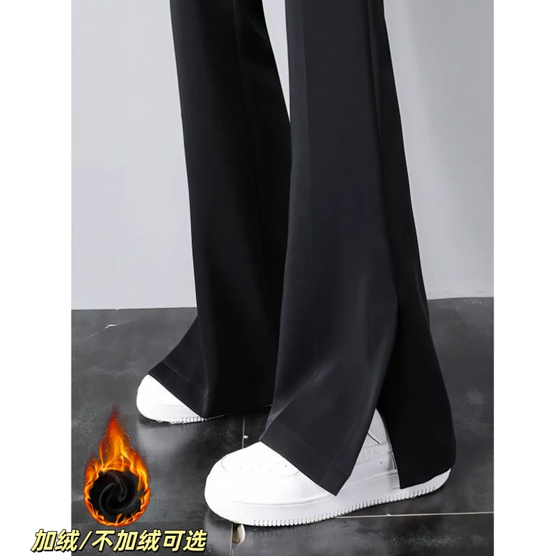加绒开叉西装微喇裤女2025秋冬新款高腰显瘦垂感喇叭拖地休闲裤女
