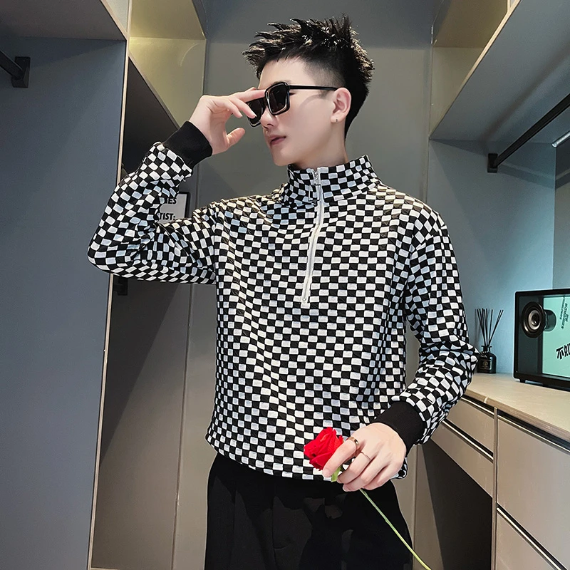 网红半高领卫衣男潮牌春秋季长袖T恤男装上衣服休闲打底秋装外套t