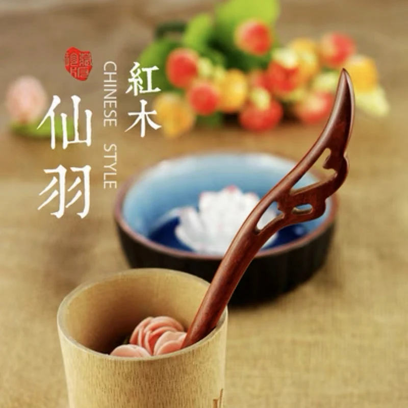 仙羽红檀木发簪新中式檀木发簪古装簪子古风汉服旗袍配饰百搭日常