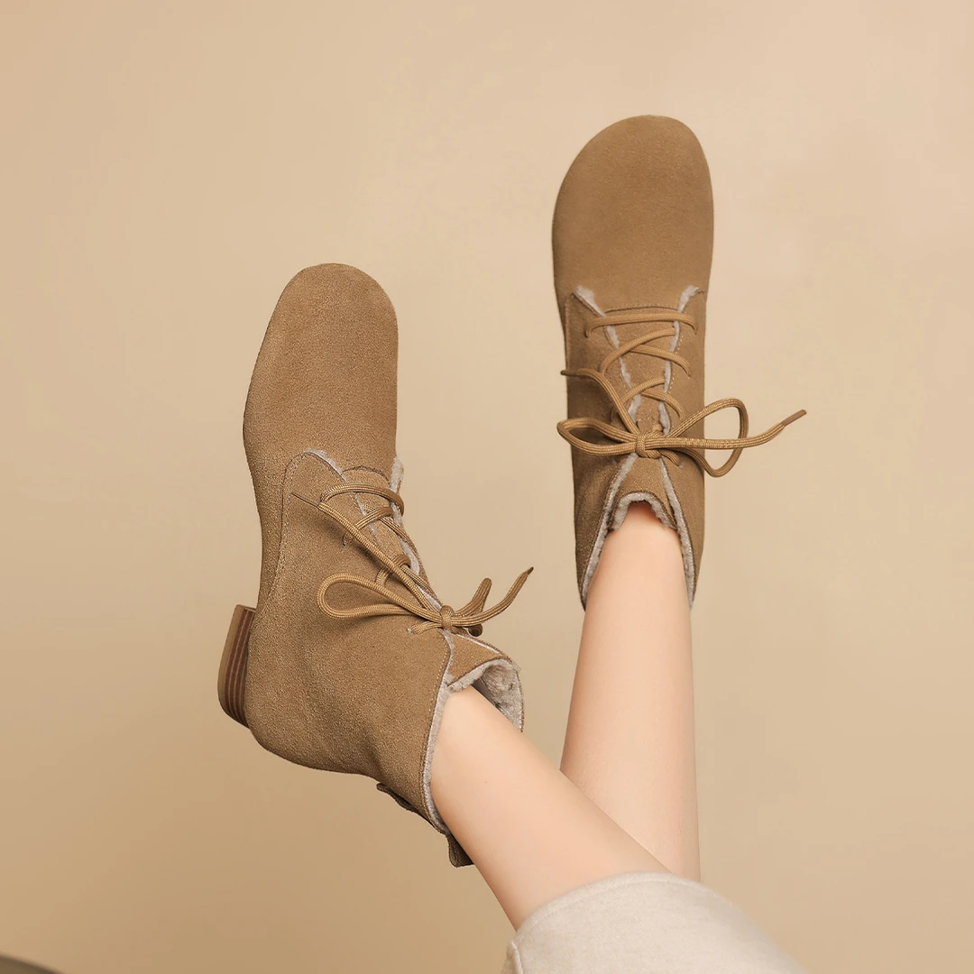 星期六新款百搭复古短靴内增高厚底英伦风女士桑坡冬季时尚圆头鞋