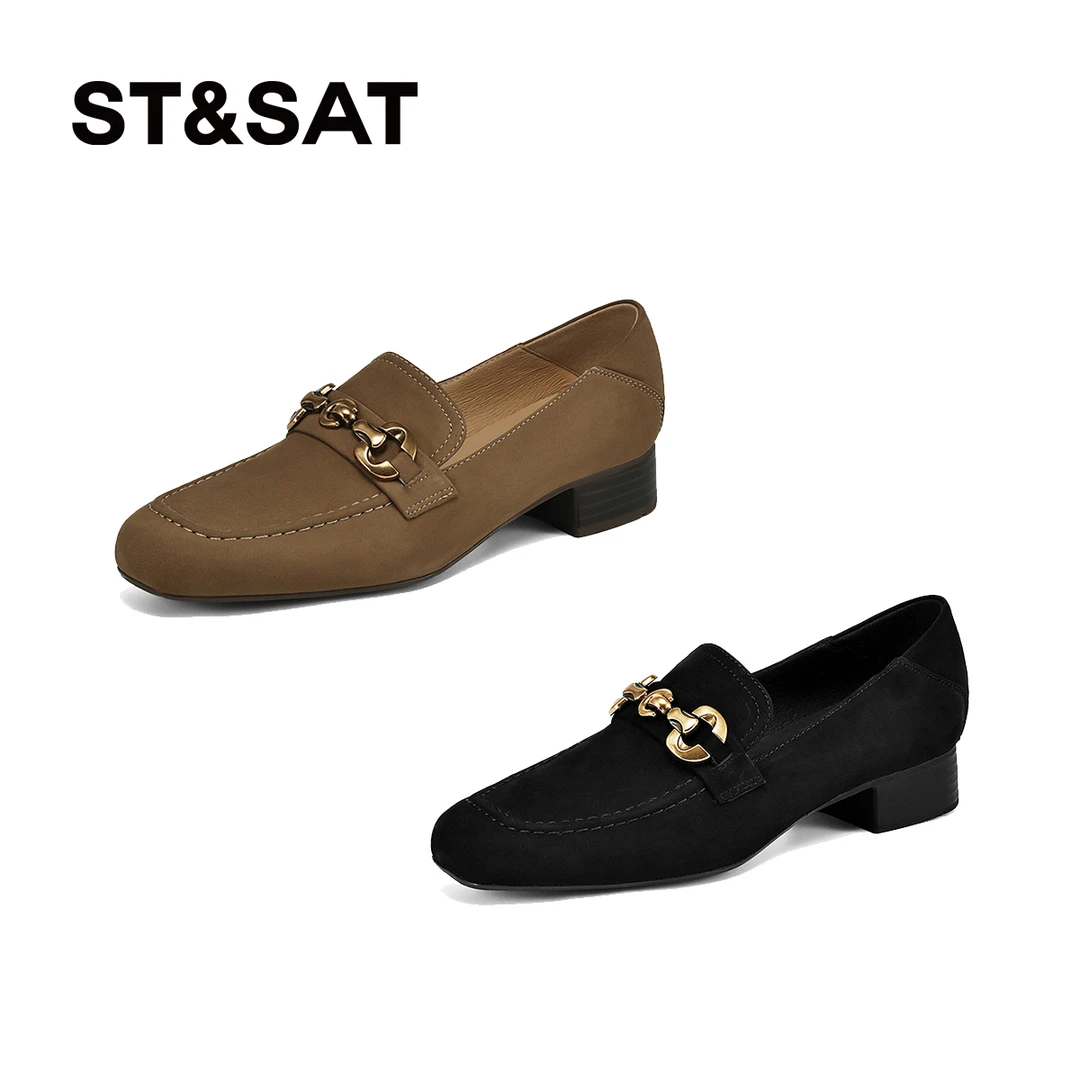 星期六马衔扣深口一脚蹬女鞋阔腿裤专用鞋女柔软舒适百搭女士鞋子