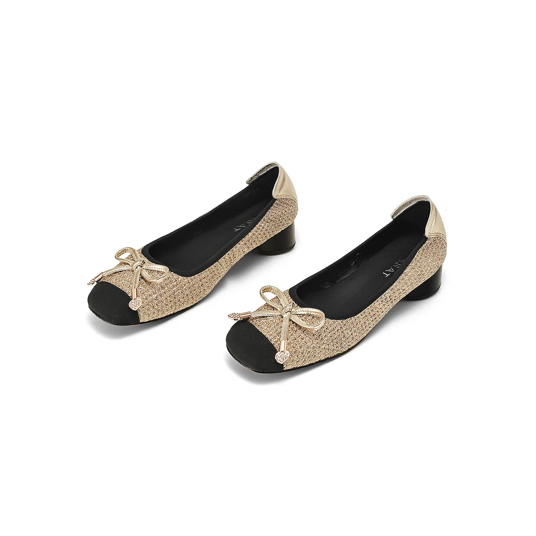 星期六小香风气质百搭软底芭蕾鞋春季方头浅口拼色女士单鞋通勤鞋