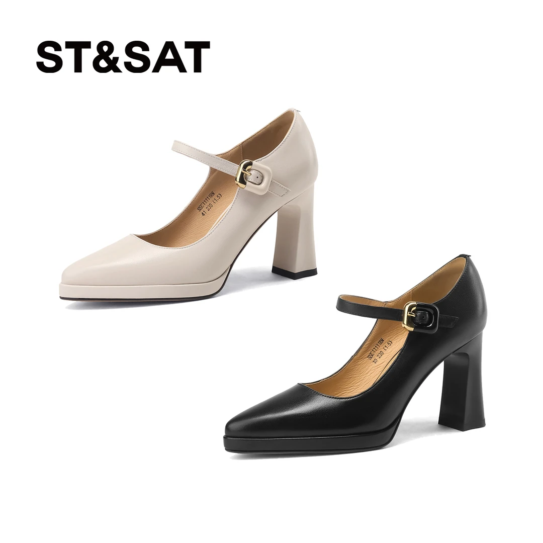 星期六24新款玛丽珍鞋增高气质耐磨尖头时尚百搭粗跟超高跟单鞋