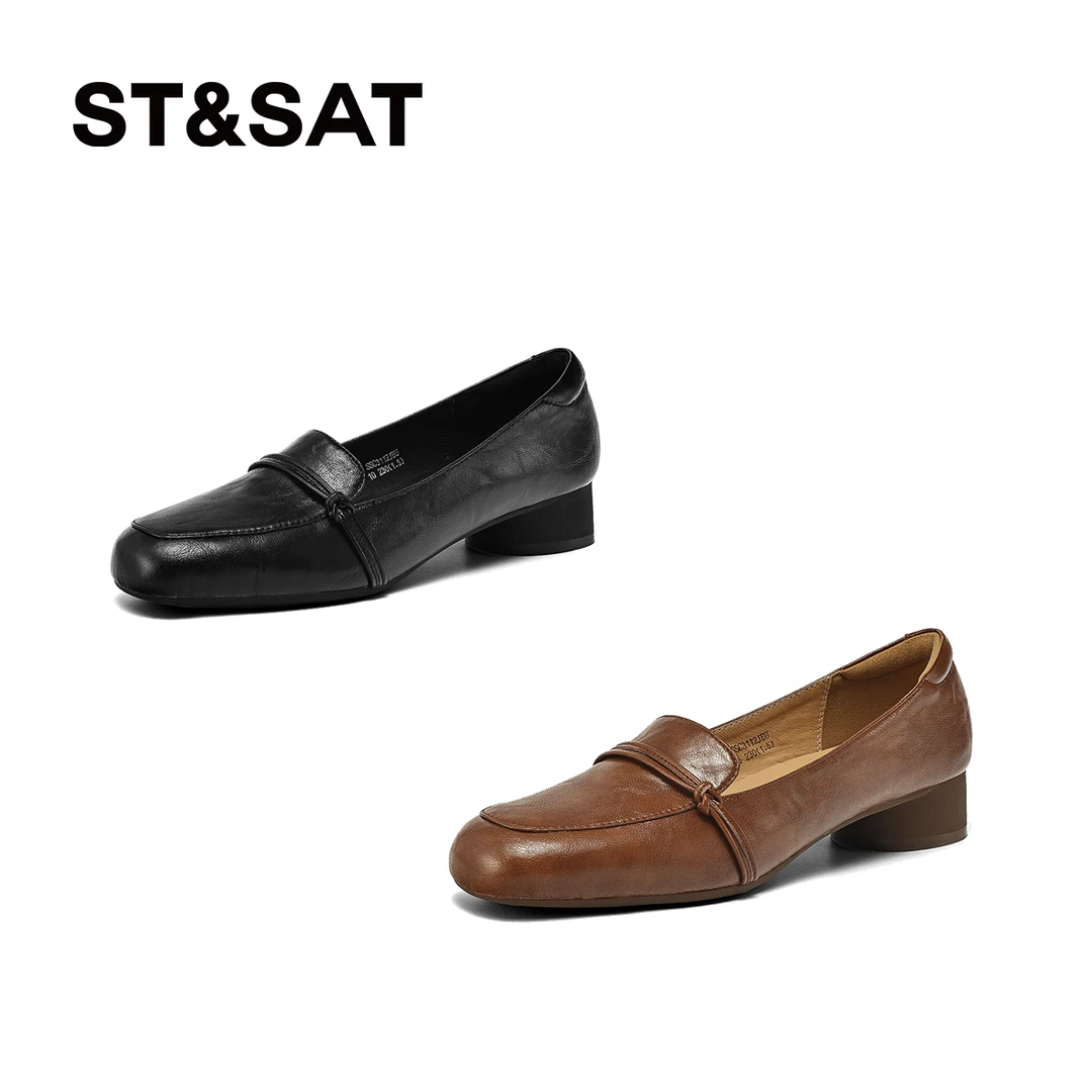 星期六新款百搭软底复古气质单鞋粗跟圆头休闲女鞋妈妈鞋乐福鞋