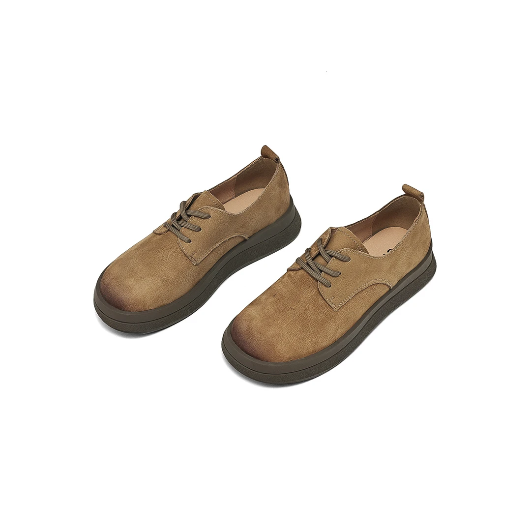 星期六百搭软底复古系带乐福鞋厚底低帮圆头秋季小个子增高单鞋女