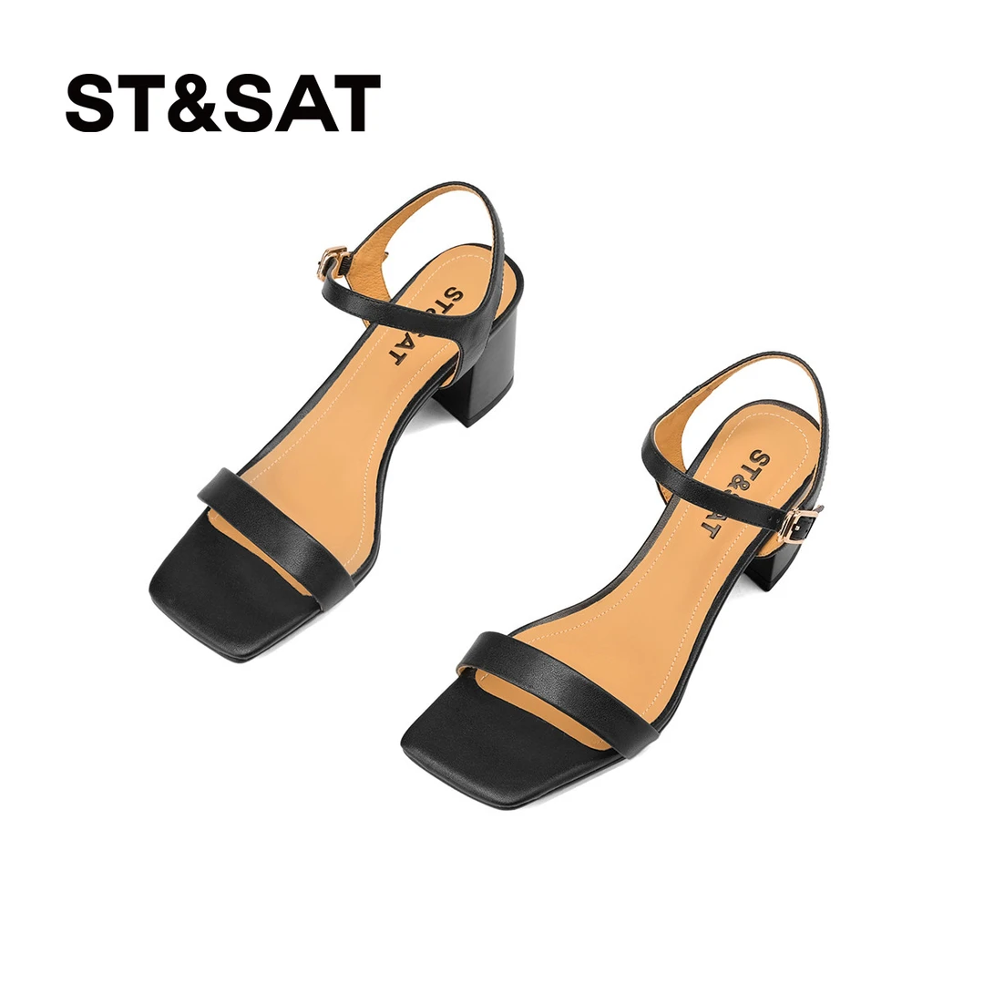 星期六24新款韩系简约风增高露趾一字带凉鞋 SSC211520H法式