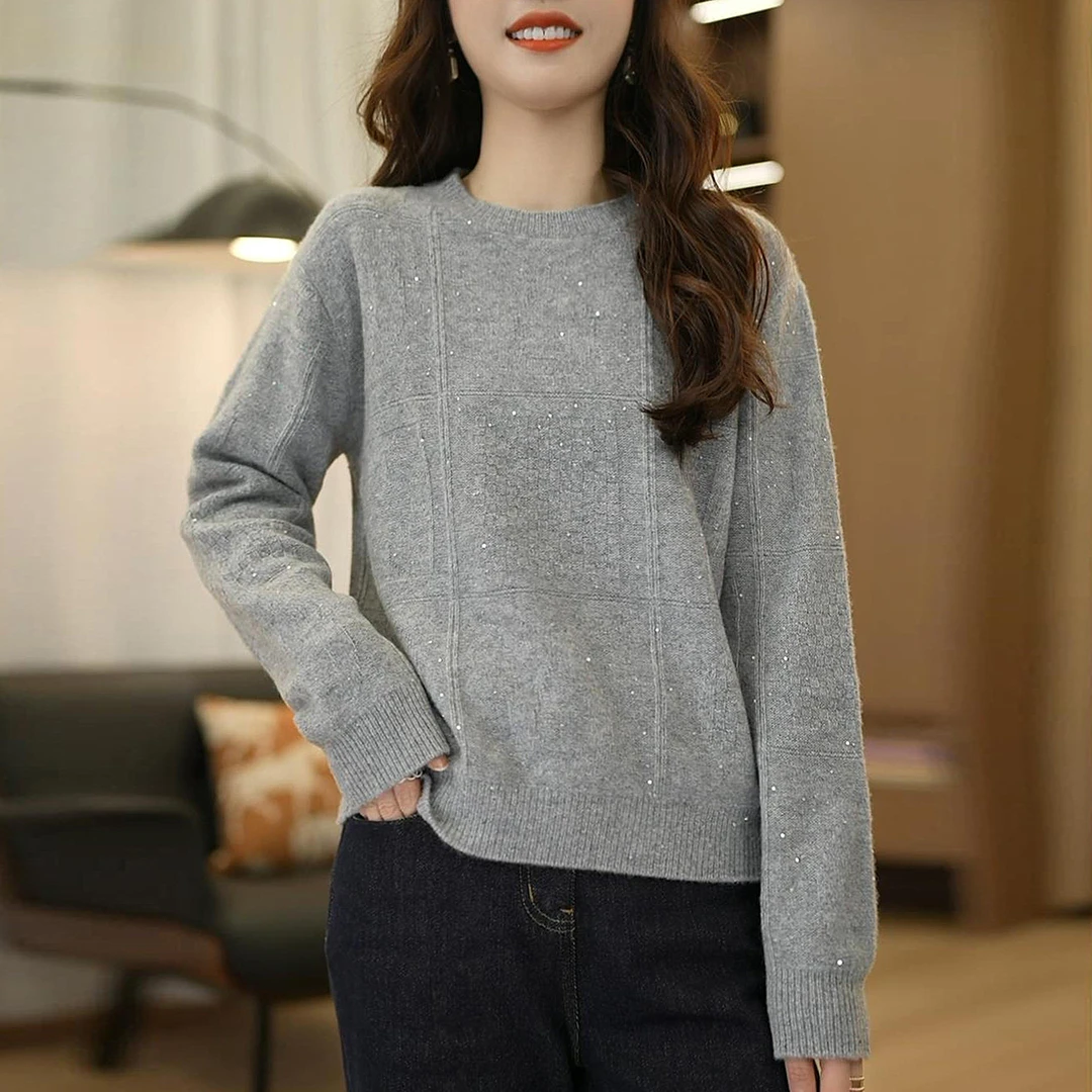 山羊绒混纺亮片毛衣加厚绵羊毛2024秋冬新款设计感气质百搭羊毛衫