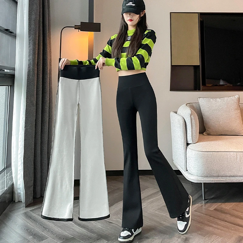 鲨鱼裤女外穿春秋冬季加绒显瘦收腹瑜伽裤丝滑健身微喇裤提臀高腰