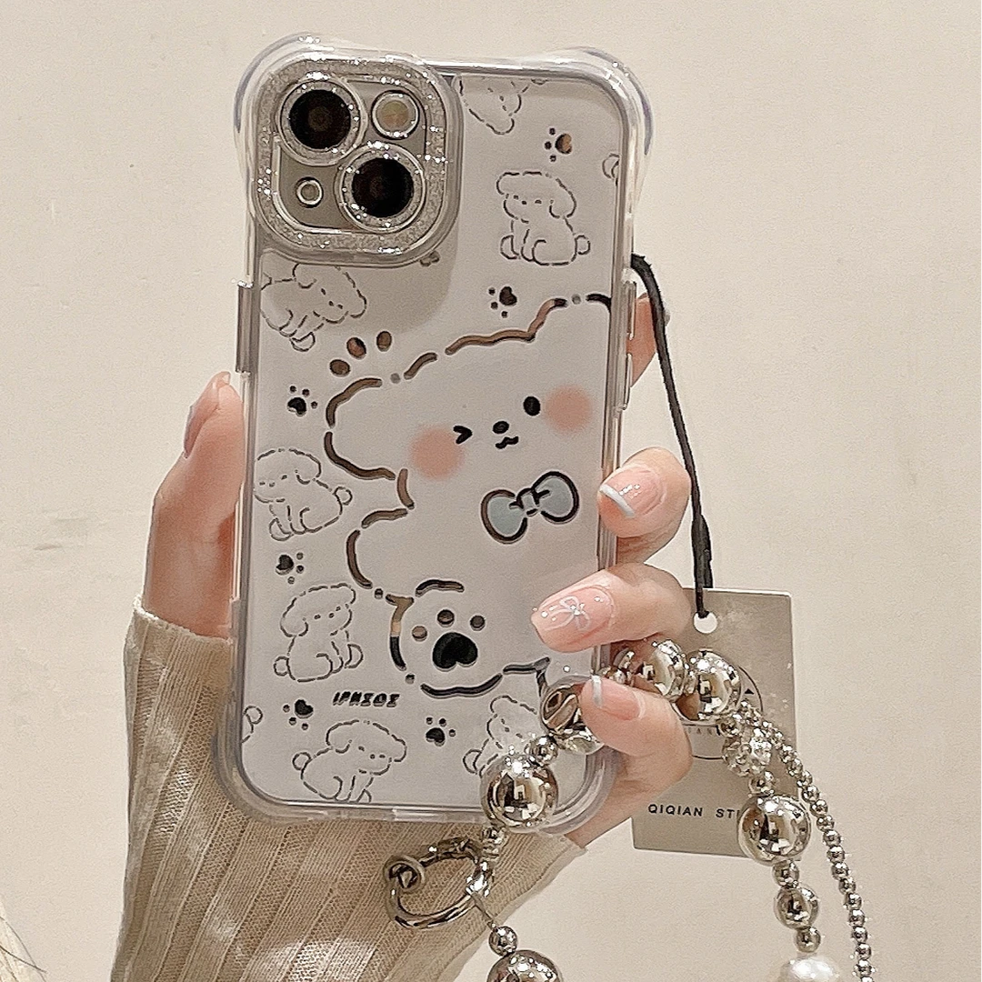 镂空镜面狗狗苹果15pro手机壳可爱iPhone14创意13镜头膜12全包11