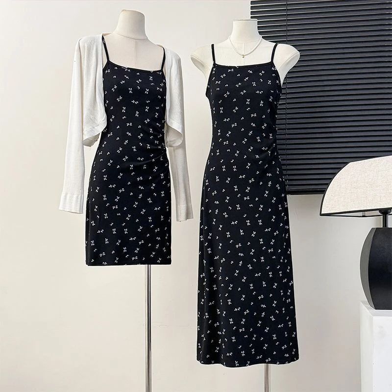 碎花吊带裙高腰修身包臀连衣裙海边度假温柔风气质收腰显瘦长裙子