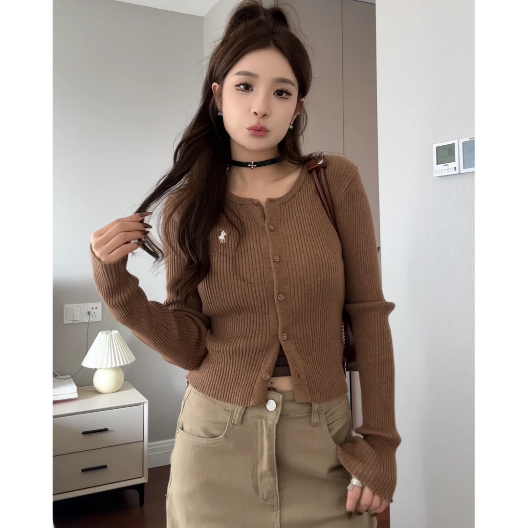 【毛衣开衫】美式复古辣妹显瘦百搭圆领小众短款针织休闲WY2410028