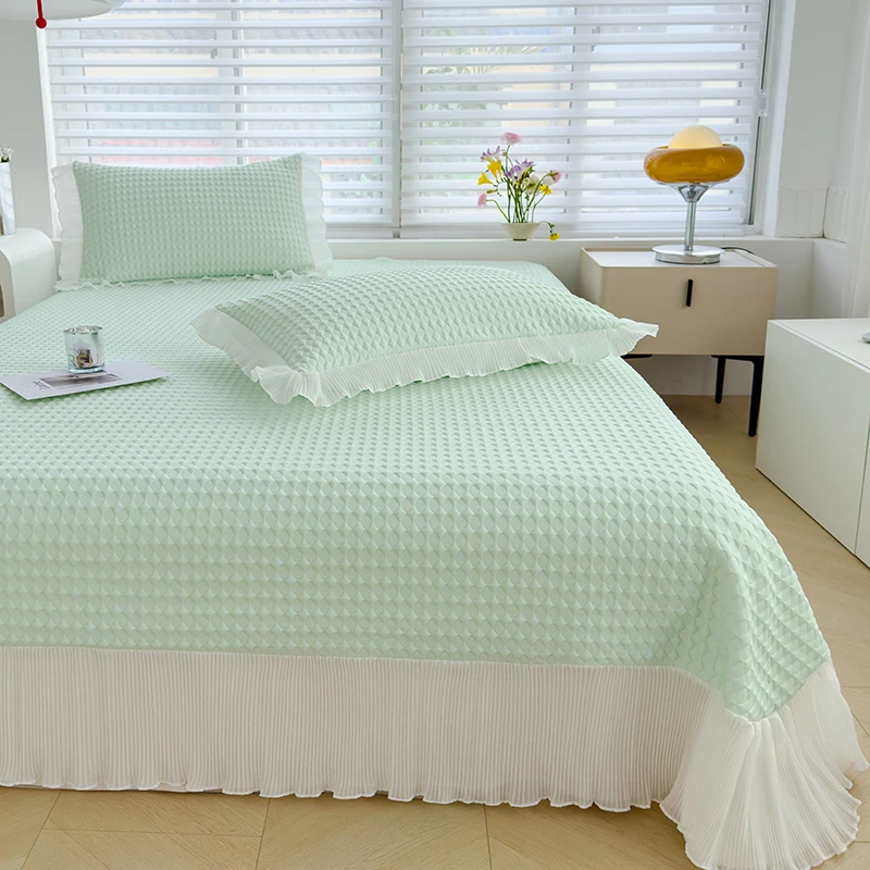 素色花边冰豆豆凉席自带凉感可机洗PE高分子立体提花小清新豆豆席