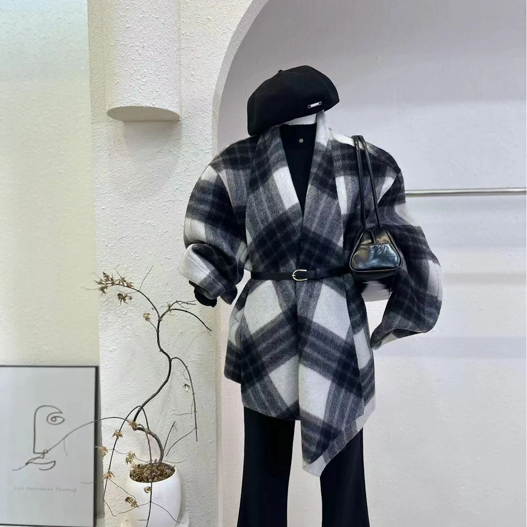 【潘多拉】韩系高级感格子大衣外套-6109-DY