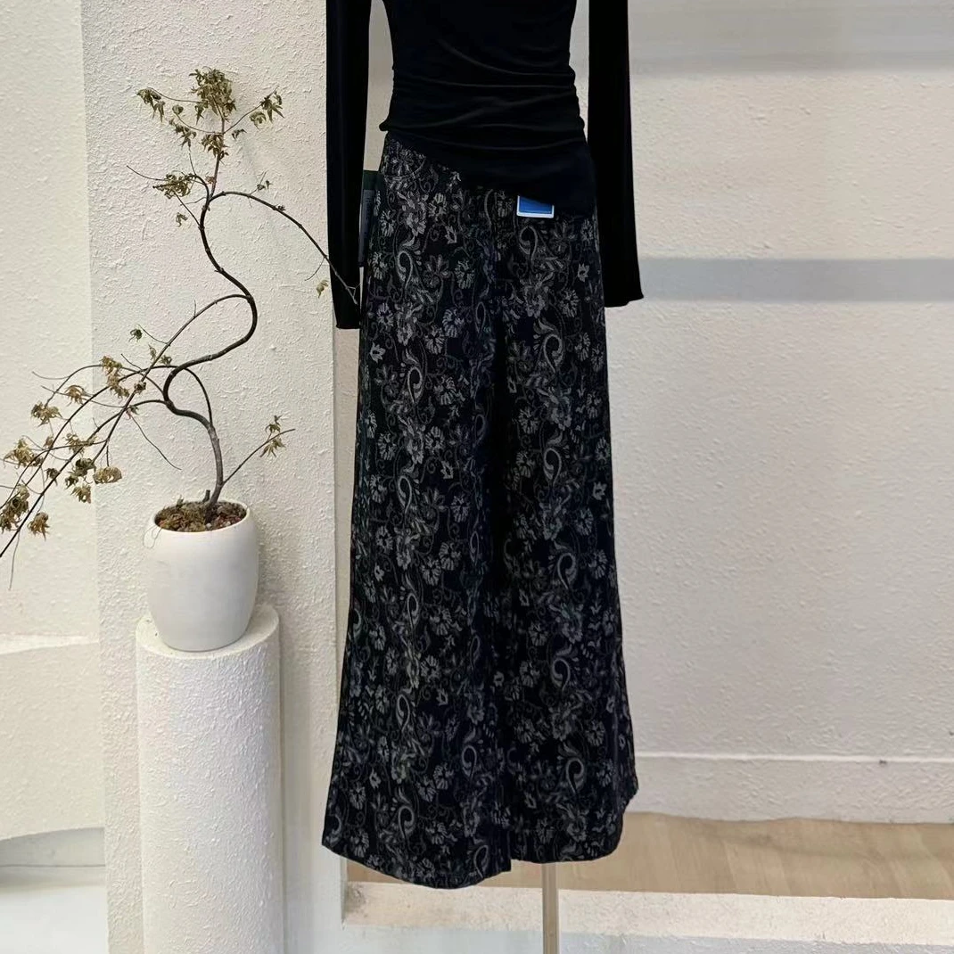 【国风Chic】重工印花直筒阔腿牛仔裤-6265