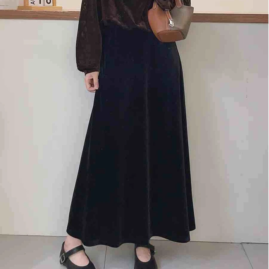 【秋冬百搭】高级优雅显瘦丝绒半裙加绒显瘦伞裙半身裙-8910