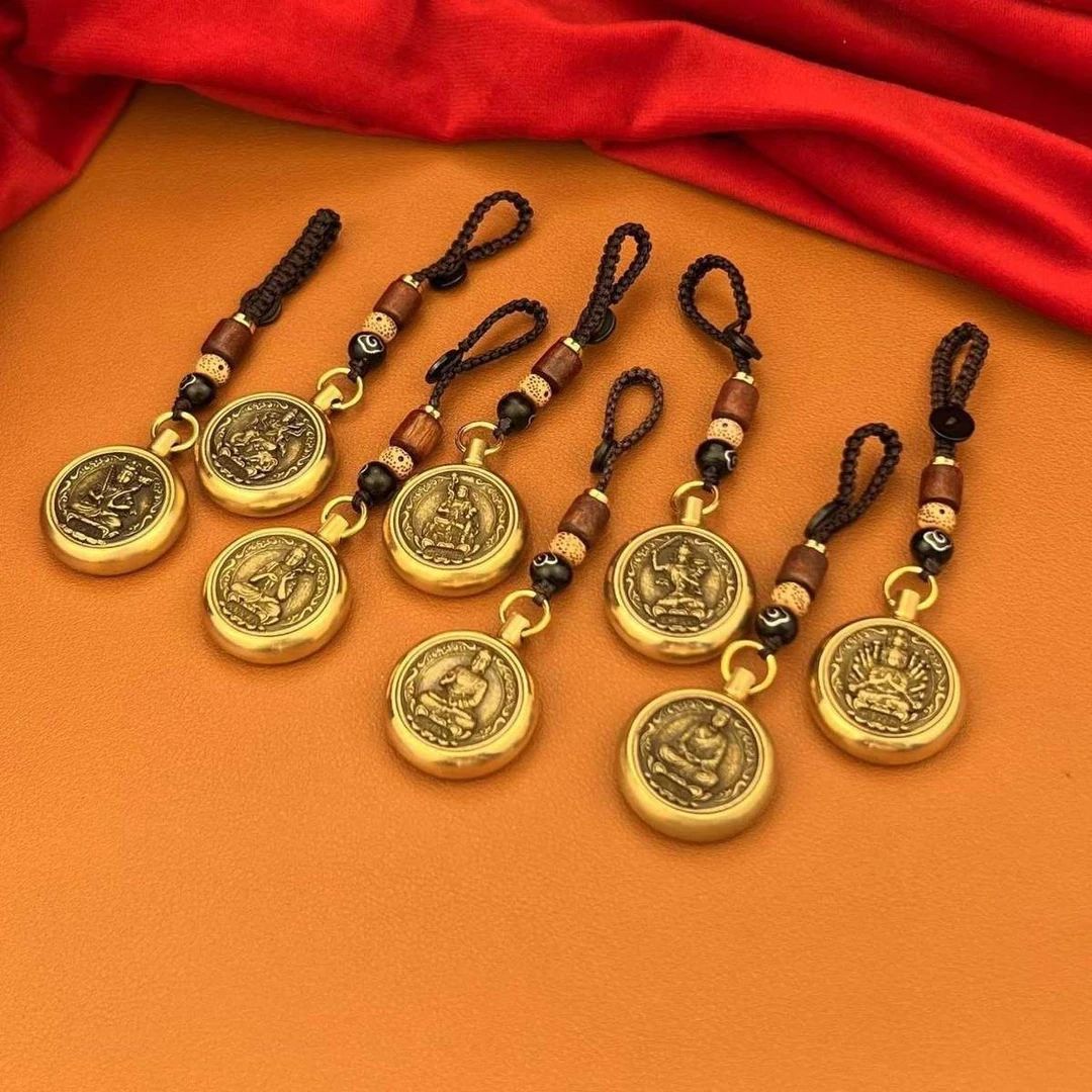 【十二生肖】纯黄铜转转手把件汽车钥匙扣挂件随身挂饰复古风