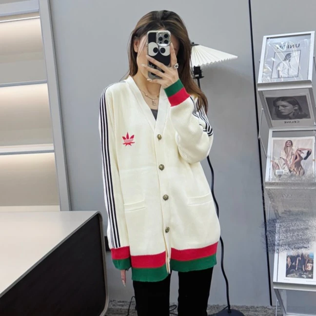2024秋冬新款联名百搭红绿竖条纹开衫外套V1174【李老板】