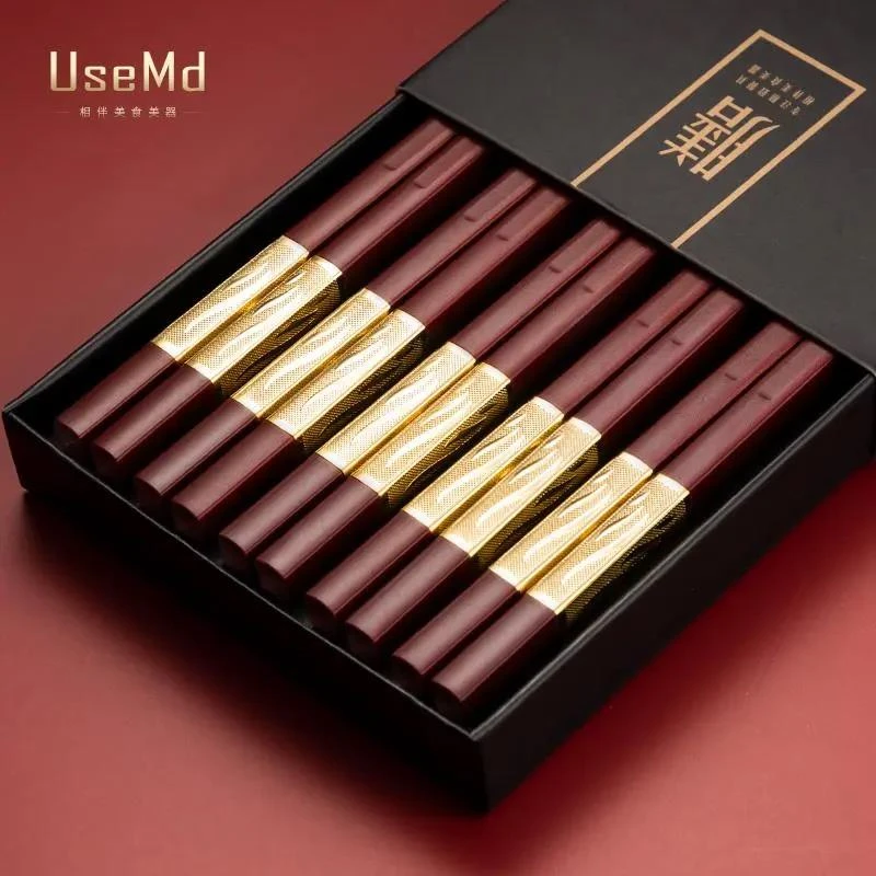 Usemd过年红色筷子家用防滑家庭筷高颜值轻奢风2023新款合金筷子