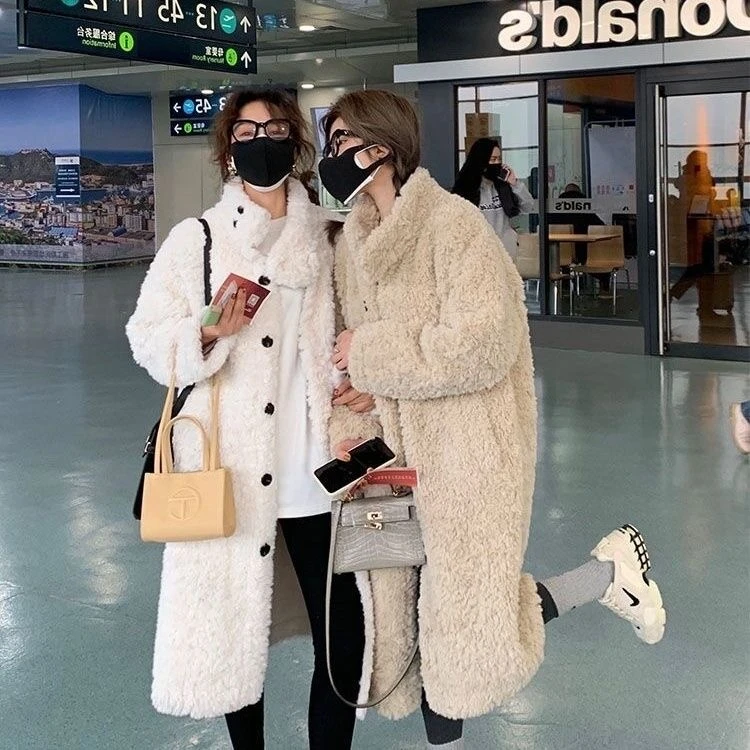 CHUNZHI长款羊羔毛外套女秋冬新款加厚百搭兔绒皮草加厚宽松立领